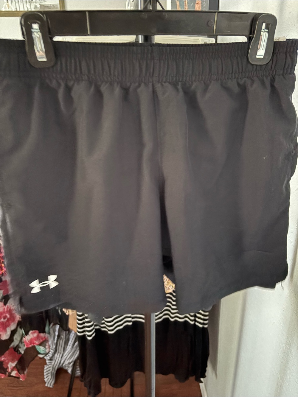 Under Armour Black Athletic Shorts with White Logo - Kids